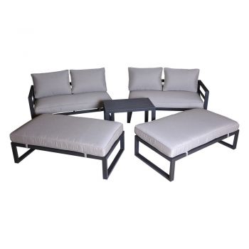Set mobilier de grădină negru/bej din metal pentru 8 persoane Portland – Rojaplast