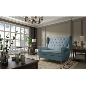 Canapea 2 locuri ELTAP, Aros, 150x90x103 cm, lemn/poliester, albastru