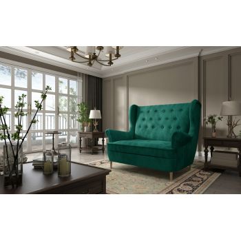 Canapea 2 locuri ELTAP, Aros, 150x90x103 cm, lemn/poliester, verde inchis