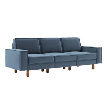 Canapea 3 locuri, Atelier del Sofa, 918CMF1254, Otel, Albastru oceanic / Nuc