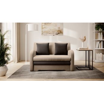 Canapea extensibila 2 locuri ELTAP, Ario, 130x103x85 cm, lemn/poliester, maro deschis/maro inchis