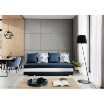 Canapea extensibila 3 locuri ELTAP, Calia, 195x86x83 cm, lemn/poliester, albastru/alb