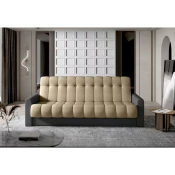 Canapea extensibila 3 locuri ELTAP, Garett, 212x85x90 cm, lemn/poliester, maro deschis/gri inchis