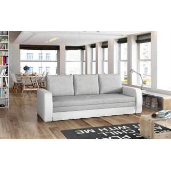 Canapea extensibila 3 locuri ELTAP, Inversa, 220x83x89 cm, lemn/poliester, gri deschis/alb