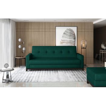 Canapea extensibila 3 locuri ELTAP, Selene, 216x104x93 cm, lemn/poliester, verde inchis