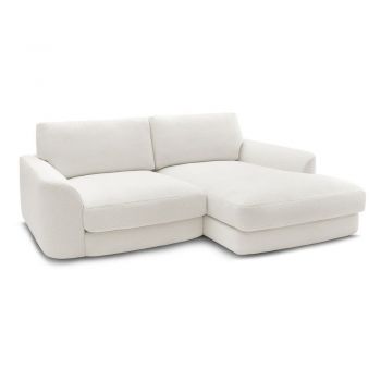 Colțar alb cu tapițerie din țesătură bouclé (cu colț pe partea dreaptă/cu șezlong) Leonore – Bobochic Paris