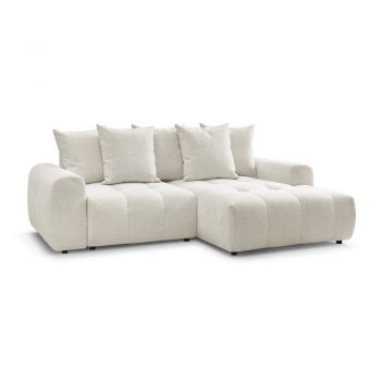 Colțar alb extensibil/cu spațiu de depozitare cu tapițerie din chenille (cu colț pe partea dreaptă/cu șezlong) Roxelane – Bobochic Paris