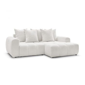 Colțar alb extensibil/cu spațiu de depozitare cu tapițerie din țesătură bouclé (cu colț pe partea dreaptă/cu șezlong) Roxelane – Bobochic Paris