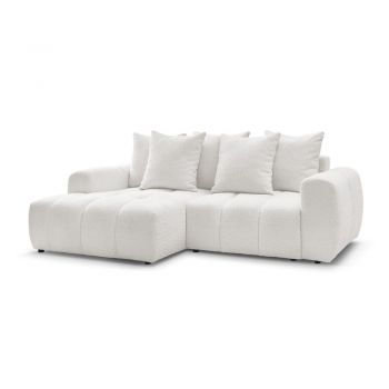 Colțar alb extensibil/cu spațiu de depozitare cu tapițerie din țesătură bouclé (cu colț pe partea stângă/cu șezlong) Roxelane – Bobochic Paris