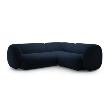 Colțar albastru cu tapițerie din catifea (cu colț pe partea dreaptă/în formă de ”L”) Kate – Micadoni