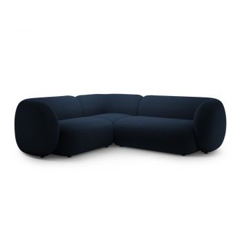 Colțar albastru cu tapițerie din catifea (cu colț pe partea stângă/în formă de ”L”) Kate – Micadoni