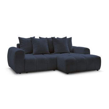 Colțar albastru extensibil/cu spațiu de depozitare cu tapițerie din țesătură bouclé (cu colț pe partea dreaptă/cu șezlong) Roxelane – Bobochic Paris