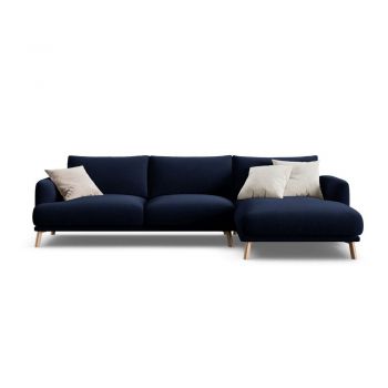 Colțar albastru închis cu tapițerie din catifea (cu colț pe partea dreaptă/cu șezlong) Naomi – Micadoni