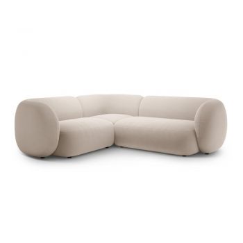 Colțar bej cu tapițerie din catifea (cu colț pe partea stângă/în formă de ”L”) Kate – Micadoni