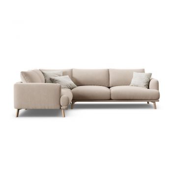 Colțar bej cu tapițerie din catifea (cu colț pe partea stângă/în formă de ”L”) Naomi – Micadoni