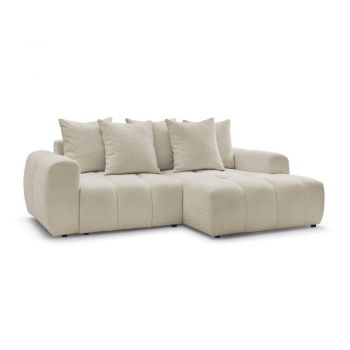 Colțar bej extensibil/cu spațiu de depozitare cu tapițerie din țesătură bouclé (cu colț pe partea dreaptă/cu șezlong) Roxelane – Bobochic Paris