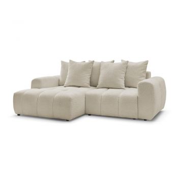 Colțar bej extensibil/cu spațiu de depozitare cu tapițerie din țesătură bouclé (cu colț pe partea stângă/cu șezlong) Roxelane – Bobochic Paris