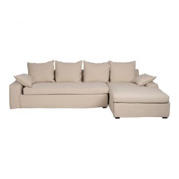Colțar crem cu tapițerie din in (cu colț pe partea dreaptă, cu șezlong) – Ixia