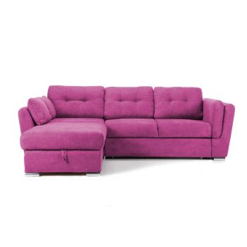Colțar Extensibil JAZZ, cu ladă depozitare,  245 x 205 x 90 cm, varianta pe stânga, Fuchsia - Outlet