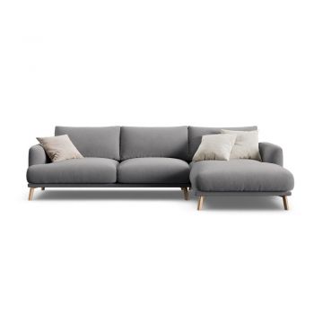 Colțar gri cu tapițerie din catifea (cu colț pe partea dreaptă/cu șezlong) Naomi – Micadoni