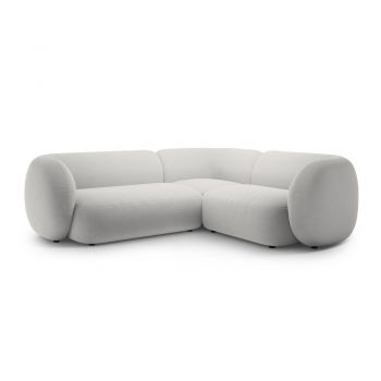 Colțar gri deschis cu tapițerie din catifea (cu colț pe partea dreaptă/în formă de ”L”) Kate – Micadoni