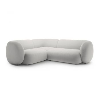 Colțar gri deschis cu tapițerie din catifea (cu colț pe partea stângă/în formă de ”L”) Kate – Micadoni