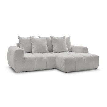 Colțar gri deschis extensibil/cu spațiu de depozitare cu tapițerie din țesătură bouclé (cu colț pe partea dreaptă/cu șezlong) Roxelane – Bobochic Paris