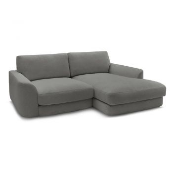 Colțar gri închis cu tapițerie din țesătură bouclé (cu colț pe partea dreaptă/cu șezlong) Leonore – Bobochic Paris