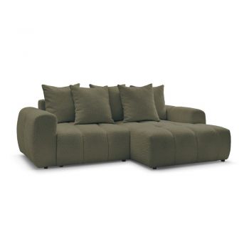 Colțar kaki extensibil/cu spațiu de depozitare cu tapițerie din țesătură bouclé (cu colț pe partea dreaptă/cu șezlong) Roxelane – Bobochic Paris