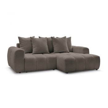 Colțar maro extensibil/cu spațiu de depozitare cu tapițerie din țesătură bouclé (cu colț pe partea dreaptă/cu șezlong) Roxelane – Bobochic Paris