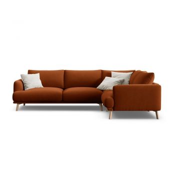 Colțar teracotă cu tapițerie din catifea (cu colț pe partea dreaptă/în formă de ”L”) Naomi – Micadoni