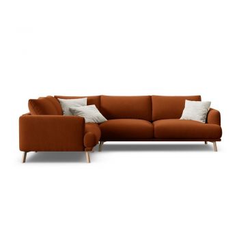 Colțar teracotă cu tapițerie din catifea (cu colț pe partea stângă/în formă de ”L”) Naomi – Micadoni