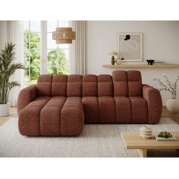 Coltar extensibil stanga 3 locuri ELTAP, Fanito, 288x200x105 cm, lemn/poliester, caramiziu