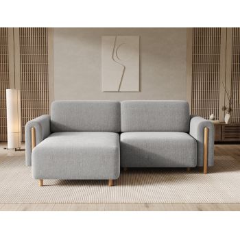 Coltar extensibil stanga 3 locuri ELTAP, LT-O-04AMO, Acossta, 244x154x95 cm, lemn/poliester, gri deschis/natur