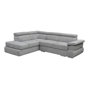 Coltar extensibil TIVOLI 2S3, cu arcuri si lada depozitare, tetiere rabatabile, colt stanga, gri, 285x225x90 cm