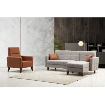 Set de canapea, Atelier del Sofa, 730MST1317, Metal / Lemn, Gri deschis