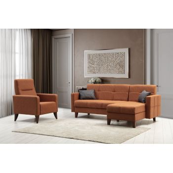 Set de canapea, Atelier del Sofa, 730MST1319, Metal / Lemn, Caramiziu