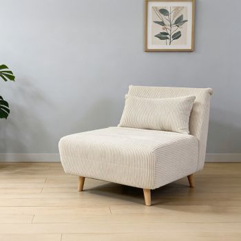 Canapea extensibila 1 loc Solace, Homla, 83x91x84 cm, MDF/catifea din poliester, ecru