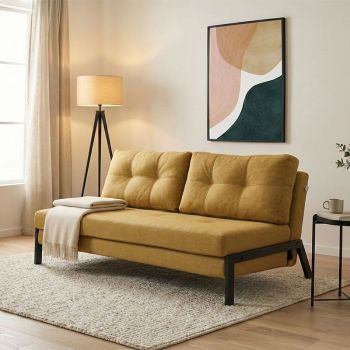 Canapea extensibila 2 locuri, Fancy, Galben, 150x92x77 cm