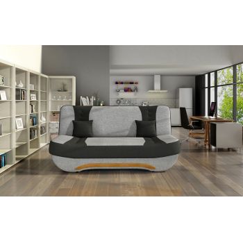 Canapea extensibila 3 locuri ELTAP, Ewa II, 189x90x88 cm, lemn/poliester, gri/negru