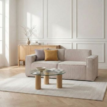 Canapea modulara 2 locuri Lykke, Homla, 190x88x73 cm, catifea din poliester, gri deschis