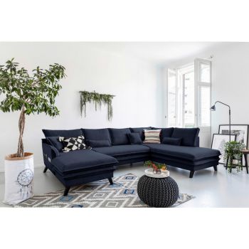 Canapea Modulară, textil, albastru închis