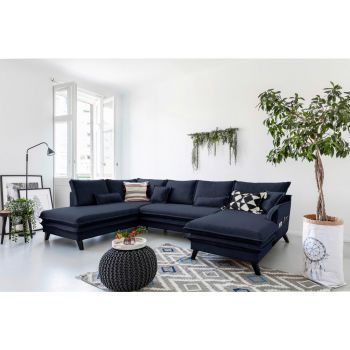 Canapea Modulară, textil, albastru închis