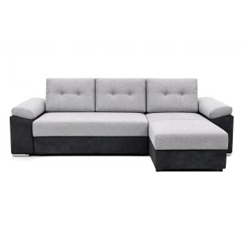 Colțar Extensibil MILANO, șezlong interschimbabil, cu ladă de depozitare, 265x160x85 cm, Negru/Gri - Outlet