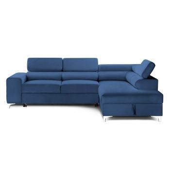 Colțar Extensibil TIME, cu lada depozitare, tetiere reglabile, varianta pe dreapta, 285x220x95 cm, Albastru - Outlet