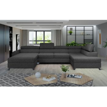 Coltar extensibil dreapta 5 locuri ELTAP, Jos-26, Josette, 370x190x98 cm, lemn/poliester, gri antracit