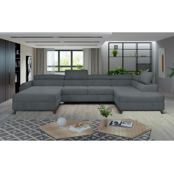 Coltar extensibil dreapta 5 locuri ELTAP, Jos-30, Josette, 370x190x98 cm, lemn/poliester, gri inchis