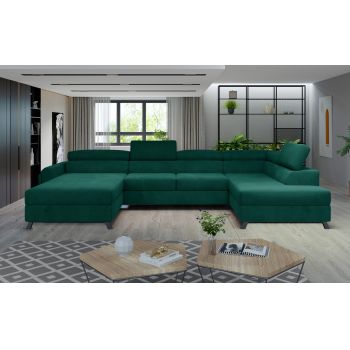 Coltar extensibil dreapta 5 locuri ELTAP, Jos-35, Josette, 370x190x98 cm, lemn/poliester, verde inchis