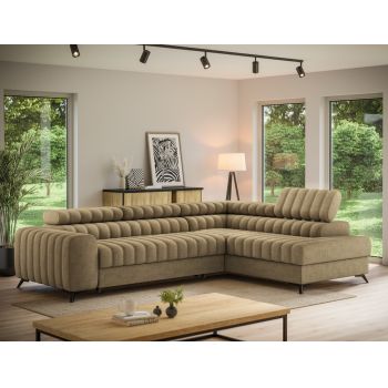 Coltar extensibil dreapta 5 locuri ELTAP, RT-20NU, Kanedo, 269x204x86 cm, lemn/poliester, maro