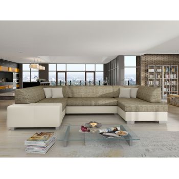 Coltar extensibil dreapta 6 locuri ELTAP, Hv04, Havana, 322x204x72 cm, lemn/poliester, bej inchis/bej deschis